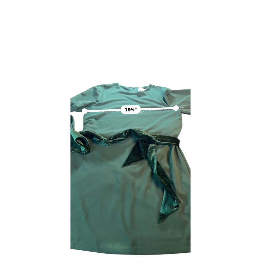 Belle Badgley Mischka Green Dress with Velvet Cuffs and Belt - Size 12 - Picture 12 of 14